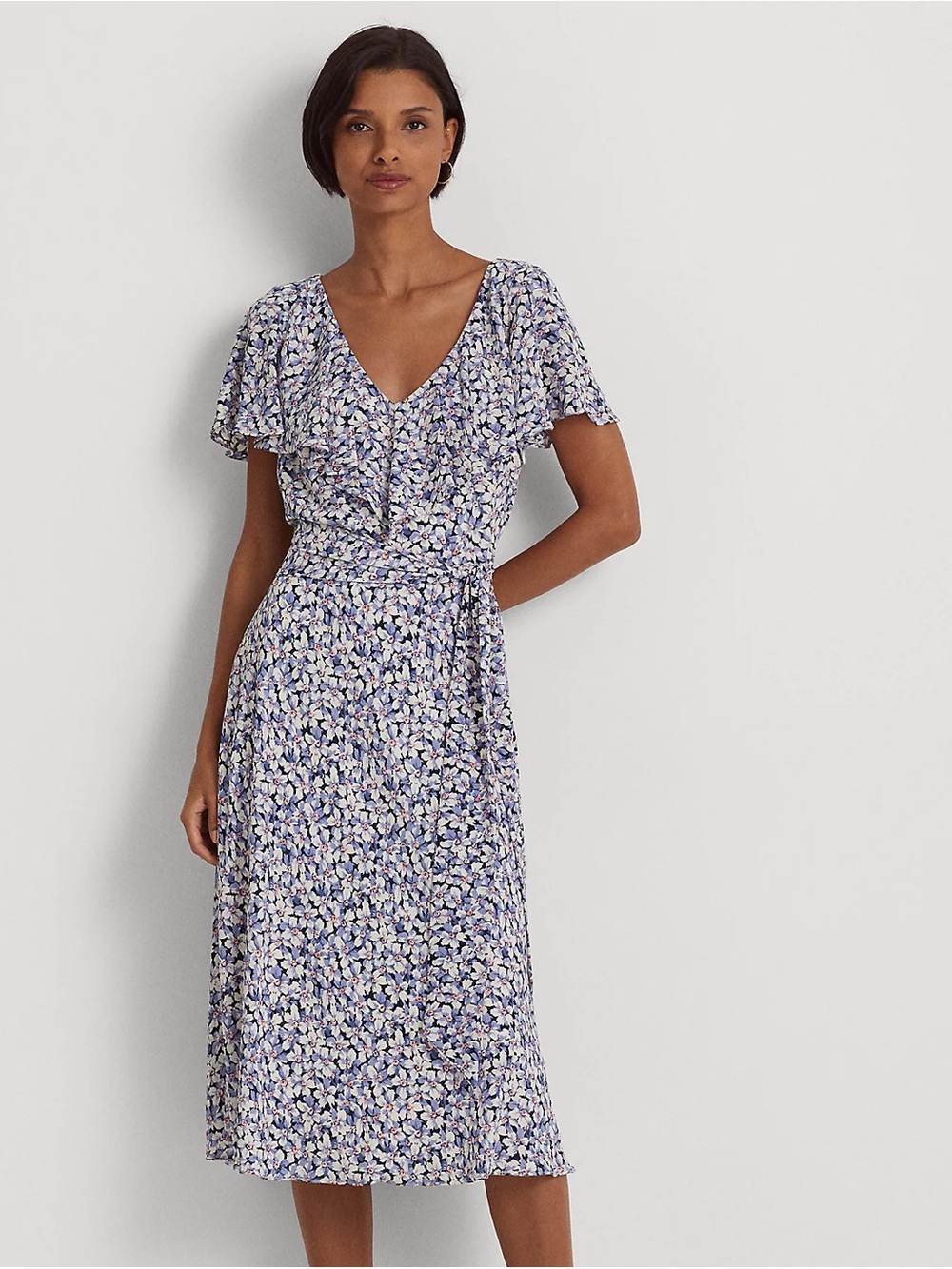 Ralph Lauren Floral Belted Bubble Crepe Dress Sz 14 Ethereal Cottagecore Ruffle